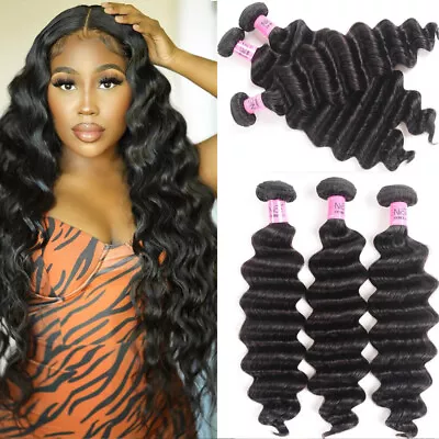 UNice Mongolian Loose Deep Wave Bundles Virgin Human Hair Weaves Wavy Extensions • $58.68