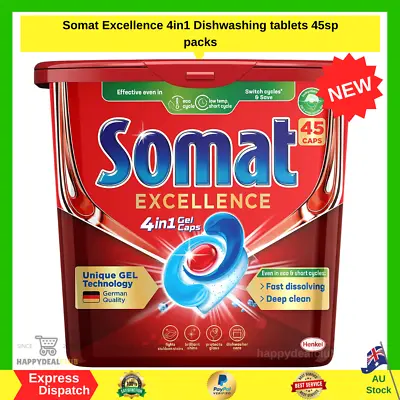 $28.50 • Buy Somat Excellence 4-in-1 Dishwasher Capsules (45 Pack), Dishwashing Tablets 