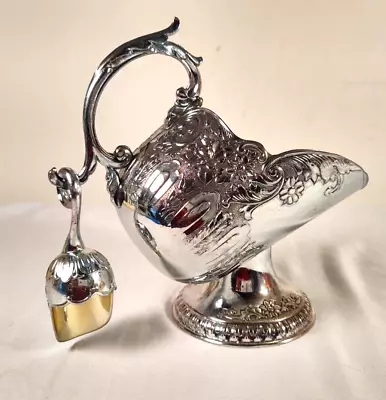 $32.50 • Buy Vtg Silverplate Sugar Scuttle Gold Lined Floral W/ Scoop EP Zinc Nut/Candy Bowl
