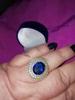 Diamonique By Tova Stunning Simulated Saphire & Diamond Cocktail Ring Size W • £32