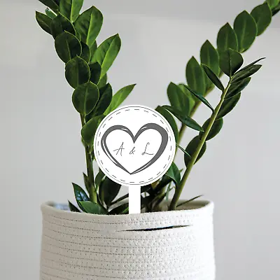 Heart And Personalised Initials Romantic Plant Tag Acrylic Cute Gift Valentine's • £6.99