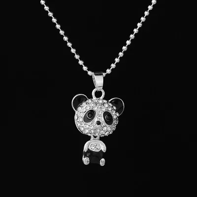 Retro Rhinestone Women Shinny Chain Panda Pendant Necklace Jewellery • £3.49