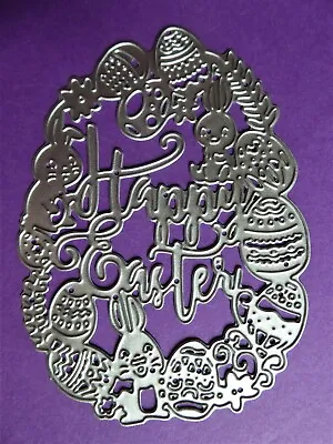 Oval Happy Easter Metal Cutting Die Rabbits Egg Stencil Craft Card Making DIY UK • £4.75