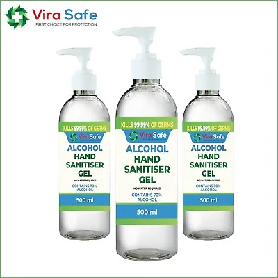 Hand Sanitiser Pack Of 3 500ml Alcohol Gel 70% Gel Multipack Saving Bacterial   • £6.99