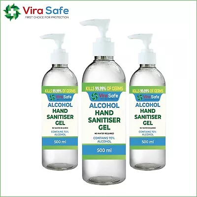 Hand Sanitiser Pack Of 3 500ml Alcohol Gel 70% Gel Multipack Saving Bacterial   • £6.99
