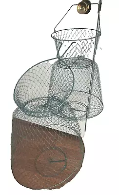 2 Set VINTAGE Large Collapsible Metal Wire Mesh Live Fish Basket Sportfisher Net • $45