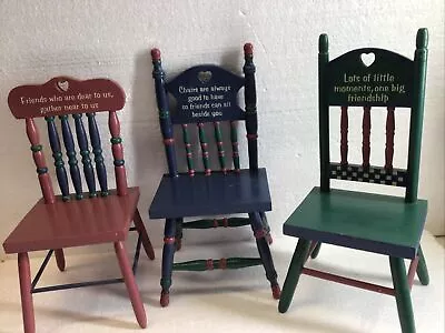 3 Dollhouse Spindle Back Chairs  9” High Wooden Friendship • $9.95