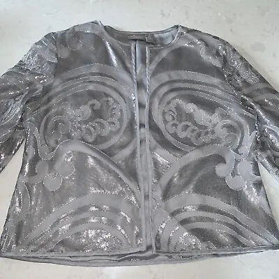 NWT Chico's Travelers Collection Stunning Sequin Silver Jacket Size 1 Medium • $23.99