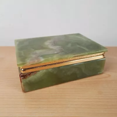 Vintage Italian Onyx Marble Jewelry Trinket Box W Brass Accents Vanity • $32