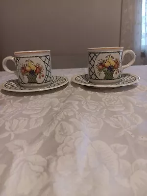 Villeroy & Boch Basket Pattern Flat Cups And Saucers (2 Sets) Coffee Tea • $18.95