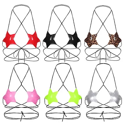 £10.79 • Buy Women's Wet Look Halter Neck Star Shape Strappy Bras Tops Bralette Rave Clubwear