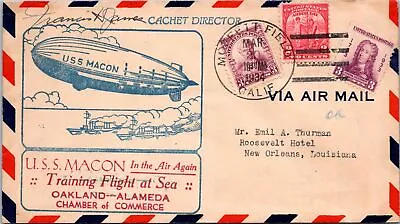 USS Macon Training Flight At Sea 1934 - Moffett Field Ca - Blue Cachet - F49055 • $14.99