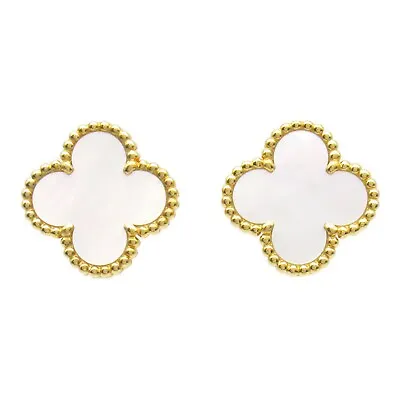 Van Cleef & Arpels Vintage Alhambra Pierced Earrings K18YG Mother Of Pearl Used • $5268