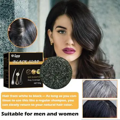 Men's Grey Coverage Bar Shampoo Hair Darkening Black Soap For Grey Hair Cover • £3.20