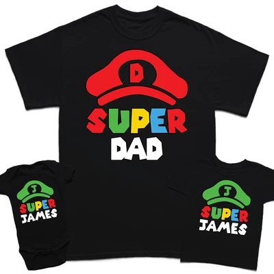 £9.99 • Buy Personalised Super Dad Fathers Day Son Kids Baby Matching T-Shirts Top #FD#2