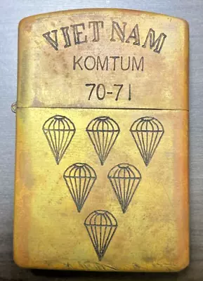 [Vintage] Rare 1970-1971 Vietnam War ZIPPO Lighter  KONTUM  Parachute Design • $291.19