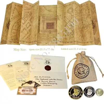 $14.96 • Buy Harry Potter Letter Of Admission Hogwarts School Marauder's Map Gringotts Coins
