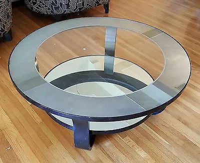 Vintage Art Deco Inspired Black Lacquered Mirror & Glass Bentwood Coffee Table • $500