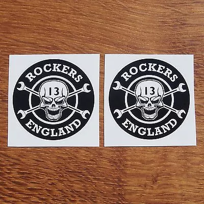 Two Motorcycle Biker Helmet Tank Cafe Racer Ton Up Boys Stickers ROCKERS ENGLAND • £3.50