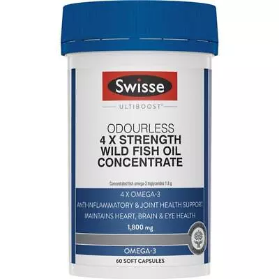 Swisse Ultiboost 4 X Strength Wild Fish Oil Concentrate 60 Capsules • $36.99