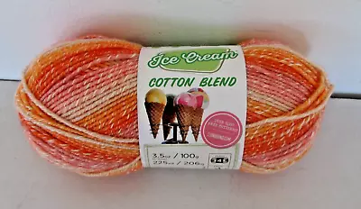 1 Skein Lion Brand Ice Cream Cotton Blend Yarn #202 Orange #4 3.5 Ounces Total • $8