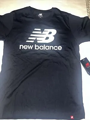 NWT New Balance Essential Stacked Logo Men’s Tee Black White Sz L MSRP $28 • $20