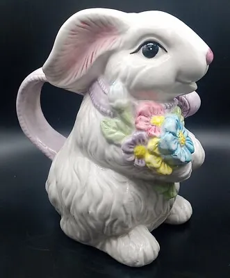 Vintage 7-1/4  Tall Easter/Spring Ceramic Bunny Rabbit Pitcher With Mouth Spout • $11.99