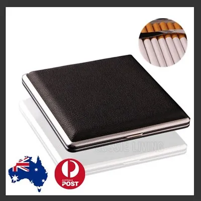 Stainless Steel + Pu Cigar Cigarette Tobacco Case Pocket Pouch Holder Box OZ • $5.15
