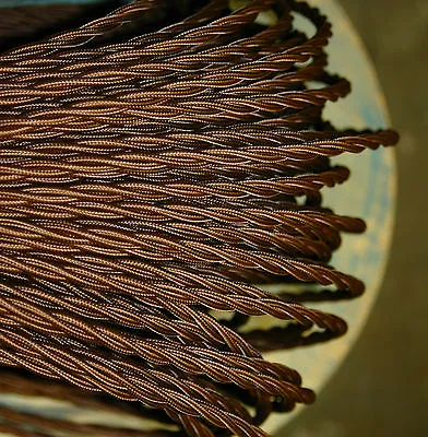 Brown Twisted 3-Wire Cloth Covered Cord 18ga. Vintage Lamp Antique Lights Rayon • $1.59
