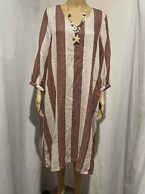 J Generation Made In Aust Size 12 Striped 3/4 Sleeve Linen/cotton Dress • $59