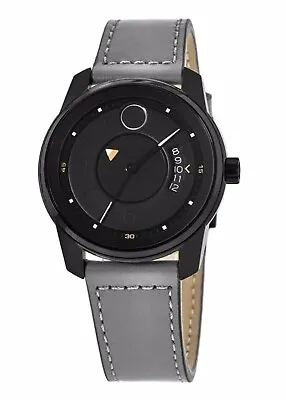 Brand New Movado Bold Men's Verso Black Dial Gray Leather Strap Watch 3600695 • $219.99