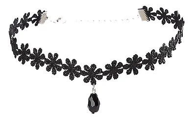 Daisy Lace Choker Collar Gothic Black Beaded Flower Ladies Necklace Bohemian  • £3.99