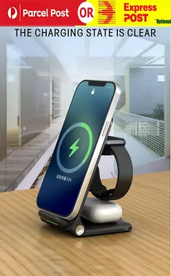 $38.88 • Buy 3 In 1 Qi Fast Wireless Charger Station Dock For Apple Watch IPhone 14 Pro 13 12