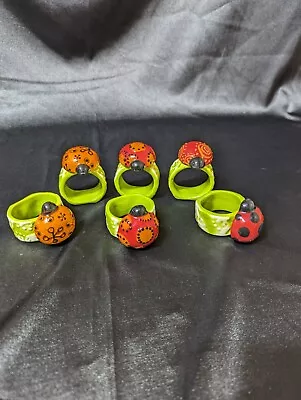 Vintage Ceramic Ladybug Napkin Rings-set Of 6 • $10