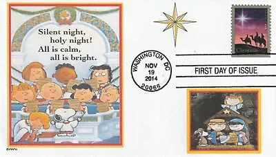 SNOOPY CHRISTMAS  SILENT NIGHT  CHARLIE BROWN   PEANUTS  NATIVITY FDC- DWc • $5