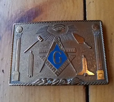 Vintage Harry Kutzner Freemason Masonic Belt Buckle 1978 Solid Bronze • $24.95