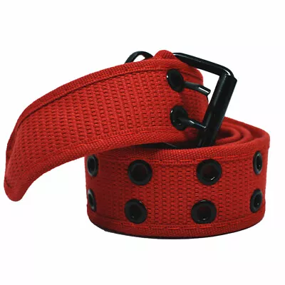  For Men Women Unisex 100% Cotton Canvas Belt Double Grommet Hole Buckle Jean • $7.99