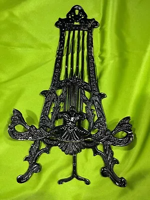 Vintage Very Old Black Painted Brass Ornate Metal 12  Easel Stand • $20