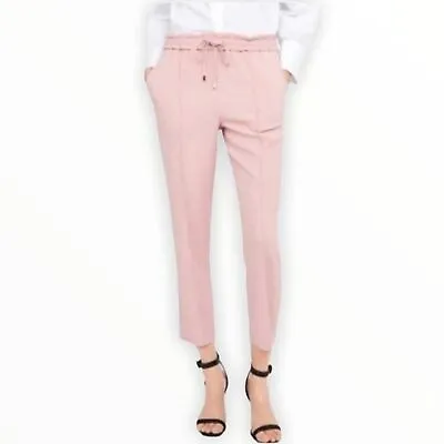 Zara Basics Womens Pink Drawstring Elastic Cropped Straight Leg Pants Size XS • $19.80