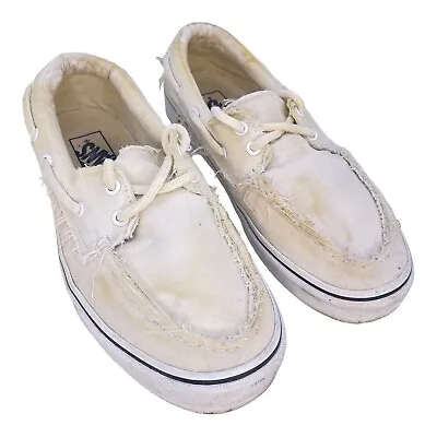 Vans White Zapato Del Barco Women’s Size 9.5 Men’s 8 Canvas Lace Up Boat Shoes • $24