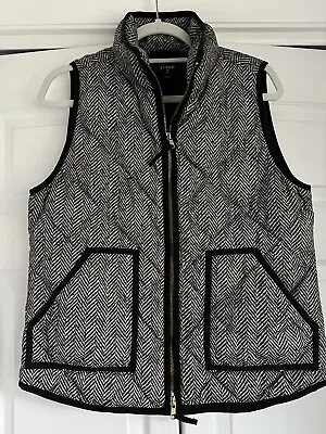 J Crew Factory Quilted Vest Medium Black Cream Houndstooth Down Feather Filled • $15
