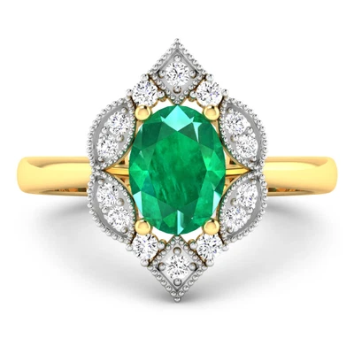 £490.88 • Buy Natural Emerald (1.00ct AA Zambia) 14k Yellow Gold Diamond Ring 7 May Birthstone