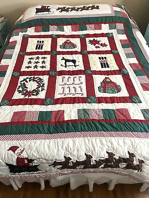 Kid's Christmas Quilt Applique Patchwork Full/Queen Santa Gingerbread Candy Cane • $49.99