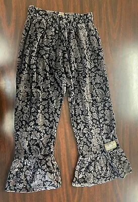 Matilda Jane Girls Sz 10 Pants Trudy Velour Big Ruffle Floral Black Crop • $9.99