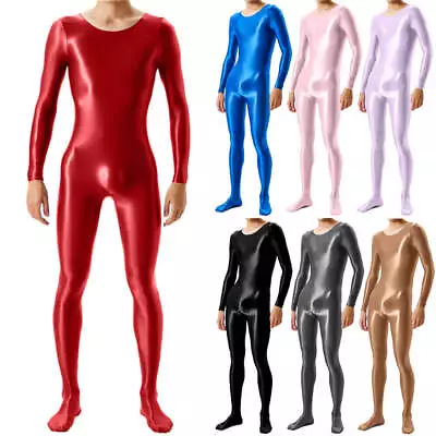 Men's Satin Shiny Bodystocking Glossy Elastic Jumpsuit Catsuit Wet Look Bodysuit • £19.43
