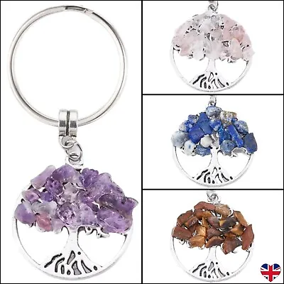£3.89 • Buy Tree Of Life Chakra Gemstone Keyring Crystal Healing Gift Key Fob Chain Silver