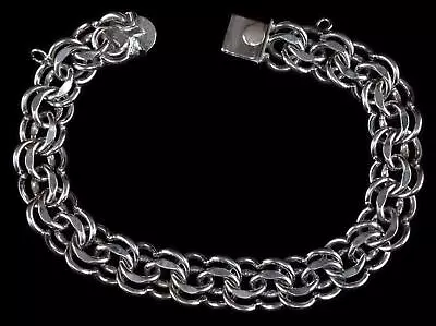 Vintage Sterling Silver 50s-60s Heavy DOUBLE LINK CHARM Bracelet • $85