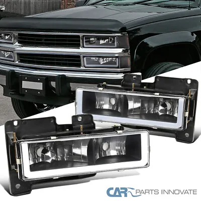 Fit 88-98 Chevy GMC C10 C/K Silverado Sierra Black Headlights Lamps+LED Tube Bar • $80.06