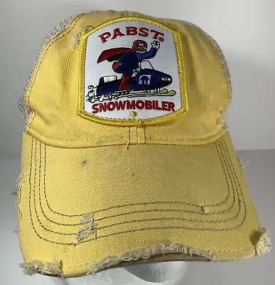 Pabst Blue Ribbon Beer SNOWMOBILER Snapback Trucker Mesh Patch Hat Distressed • $24.99