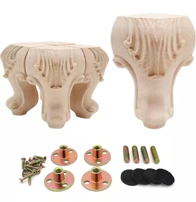 Solid Unfinished Wood Furniture Legs European Style Solid Carving 4  Set Of 4 A • $19.74